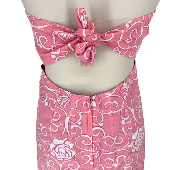 VTG Lilly Pulitzer Iron Maiden Strapless Dress 10 Cotton Pink Floral Butterfly - Picture 8 of 10